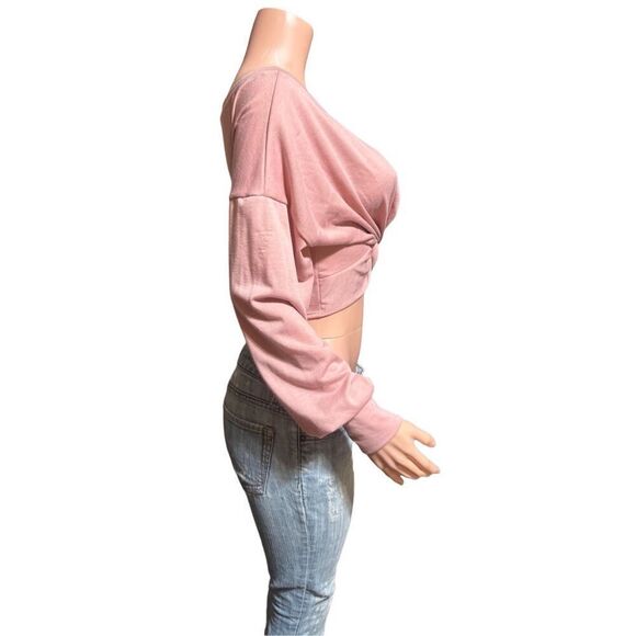 Fashion Nova pink tie front long sleeve top M - Picture 3 of 5